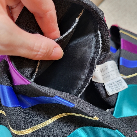 VTG Maggy London Evening Party Dress Sz 14 Long Maxi 90s Colorful Satin Stripes - Picture 15 of 15